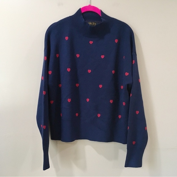 TRUTH by Republic Knit Sweater Pullover Heart Valentine’s Navy Size small - Picture 1 of 4